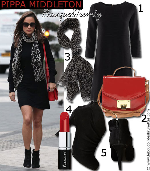 Look de Pippa Middleton : Robe noire et sac rouge