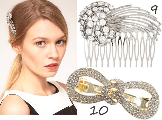 Barrettes et peignes en strass et perles