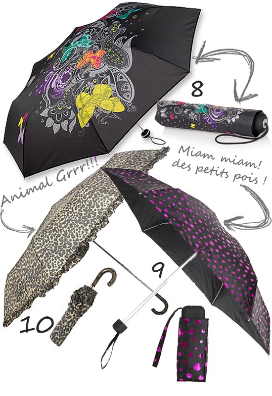 Parapluies imprimés léopard, à pois et colorés